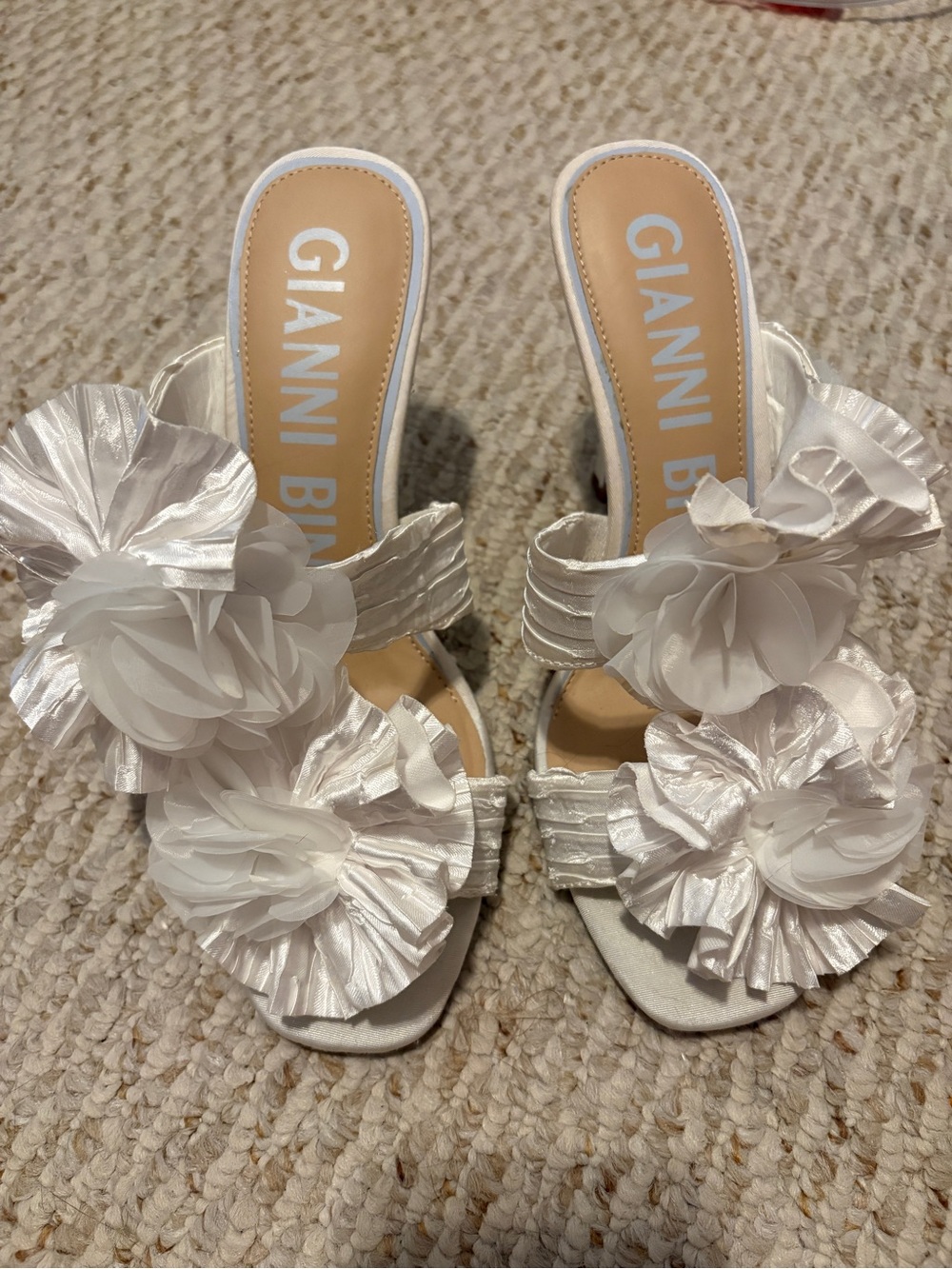 Gianni Bini White Floral Slip-On Heels